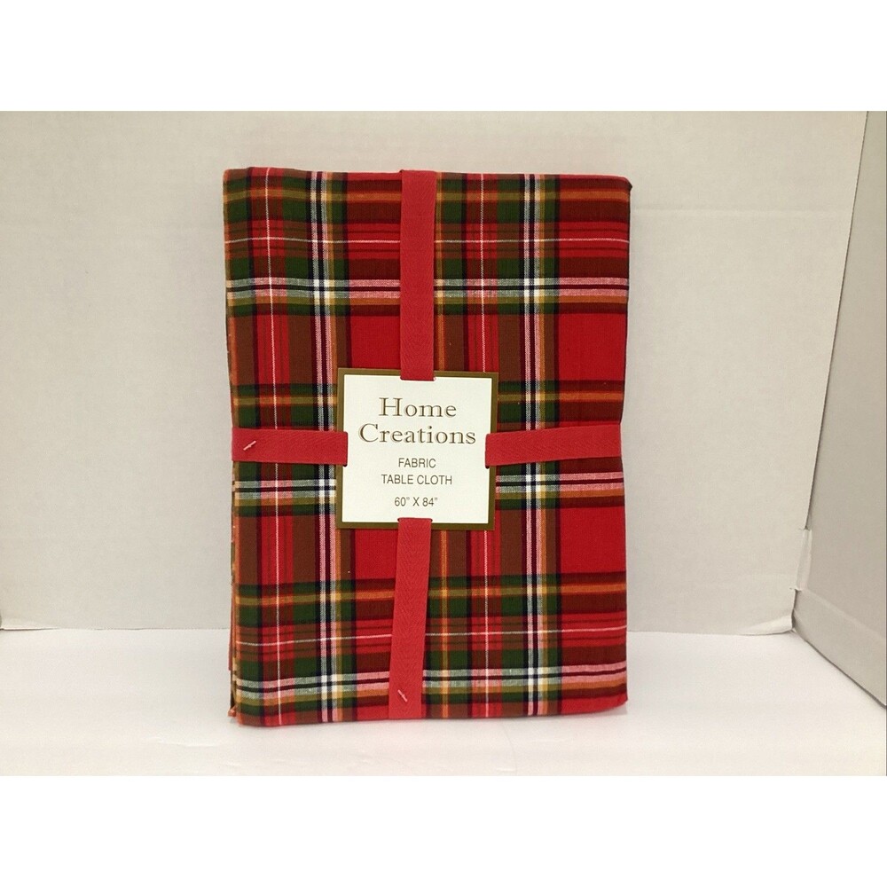 red and green tartan plaid tablecloth 100% cotton fabric 60”x84”  Christmas NEW